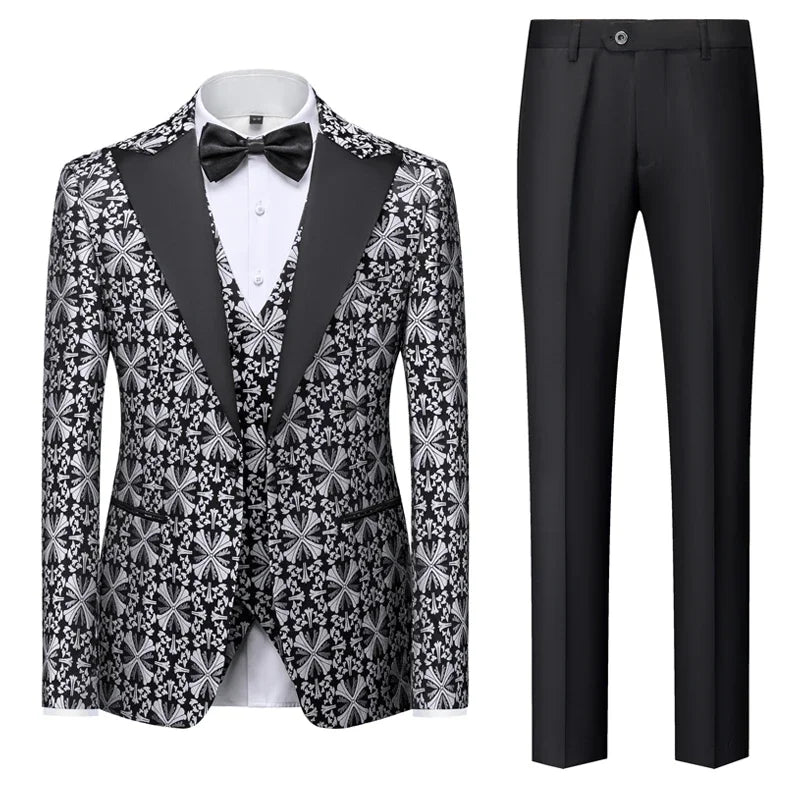 (Blazer + chaleco + pantalones) Trajes de moda con estampado de boutique para hombre, informales, formales, de oficina, de negocios, para novio, boda, fiesta