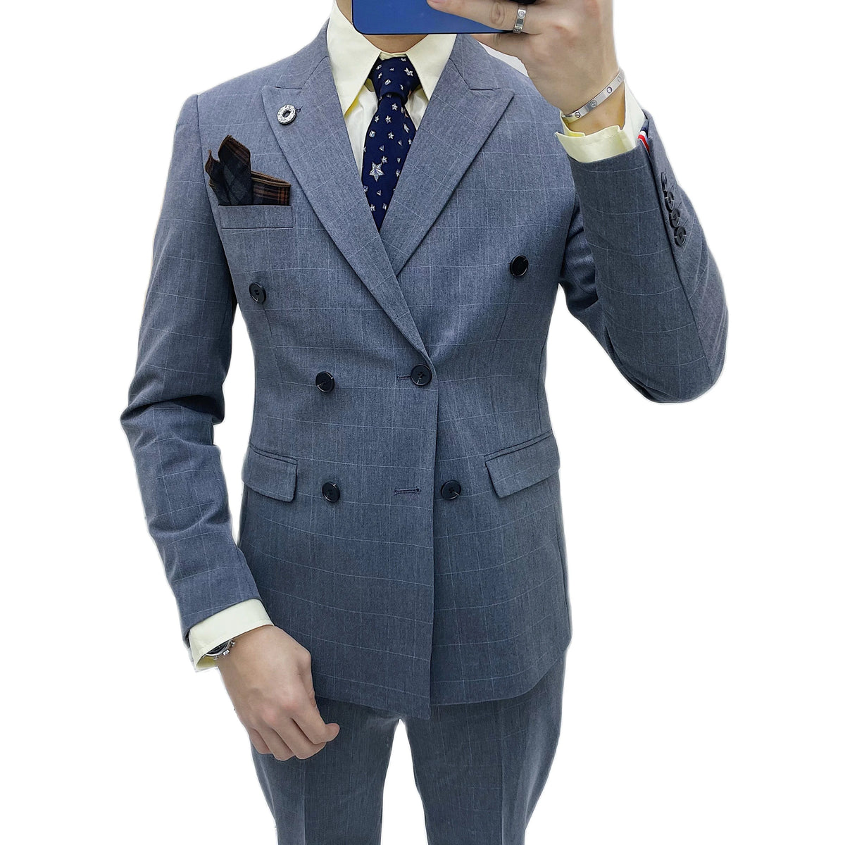 (Blazer + chaleco + pantalones) Traje clásico de celosía para hombre, conjunto de 3 piezas, trajes ajustados para hombre, doble botonadura para novio, vestido de esmoquin de boda 