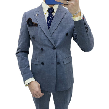 ( Blazer + Vest + Pants ) Men Classic Lattice Suits 3 Pces Set Men Slim Suits Double Breasted For Groom Wedding Tuxedo Dress