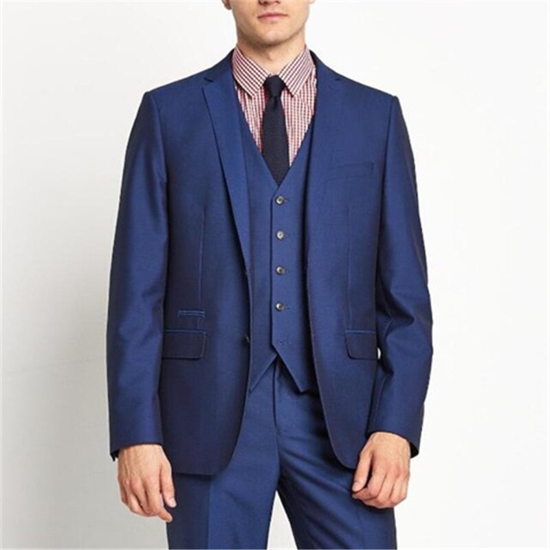 Costume 3 pièces pour homme, blazer bleu, pantalon, gilet, cravate, coupe cintrée, tenue de soirée sur mesure 