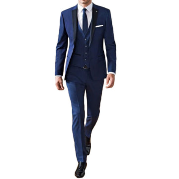 Blue Business Men Suits With Thin Three Pieces Jacket Vest Pants Custom Made Bridegroom Wedding Formal Occasiom