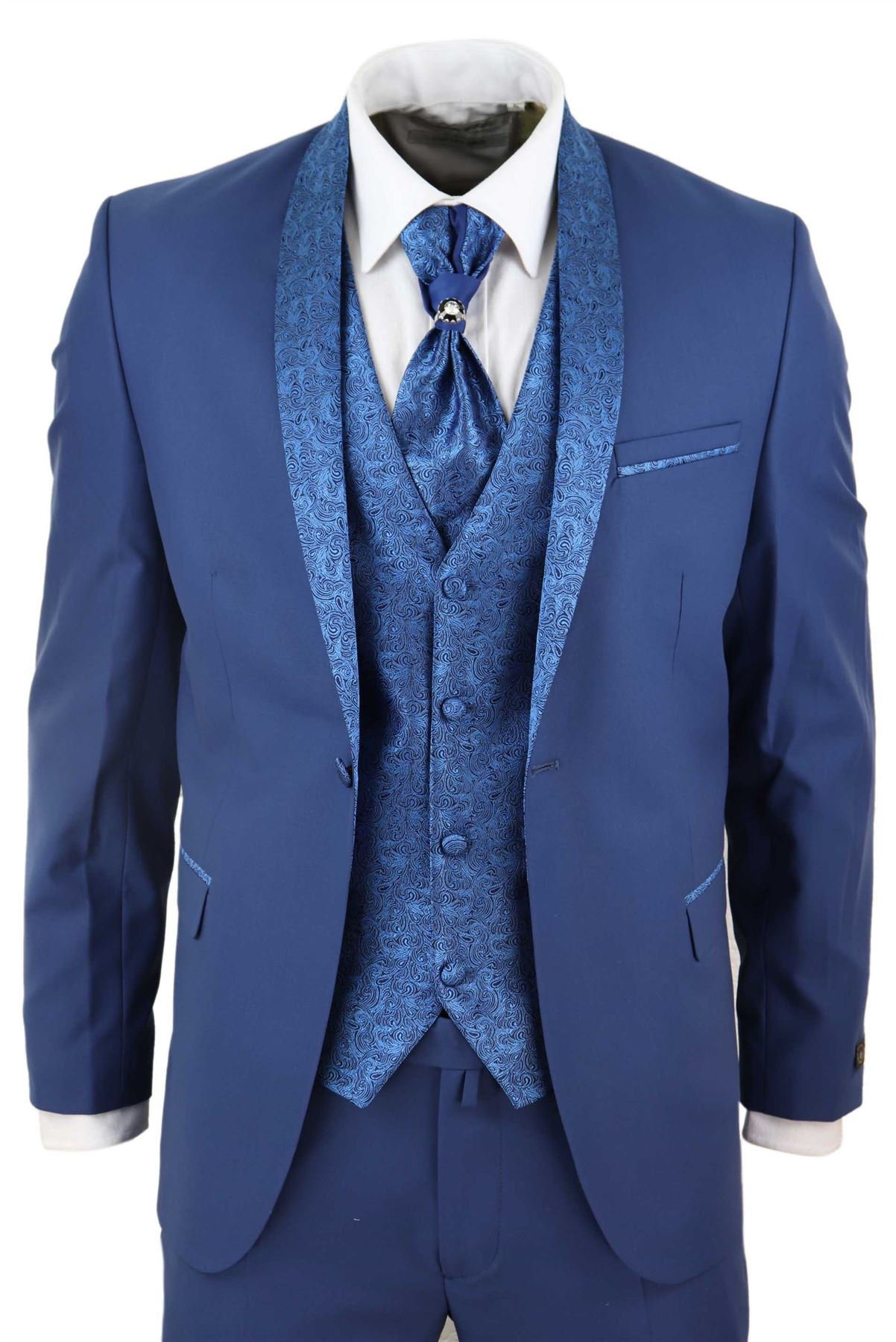 Costume classique bleu pour homme, smoking sur mesure, veste trois pièces, gilet, pantalon, costume de créateur pour occasion formelle 