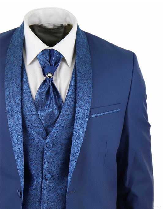 Blue Classic Men Suit Single Breasted Tailor-Made Tuxedo Three-Pieces Jacket Vest Pants Designer Formal Occasion Costume Made
