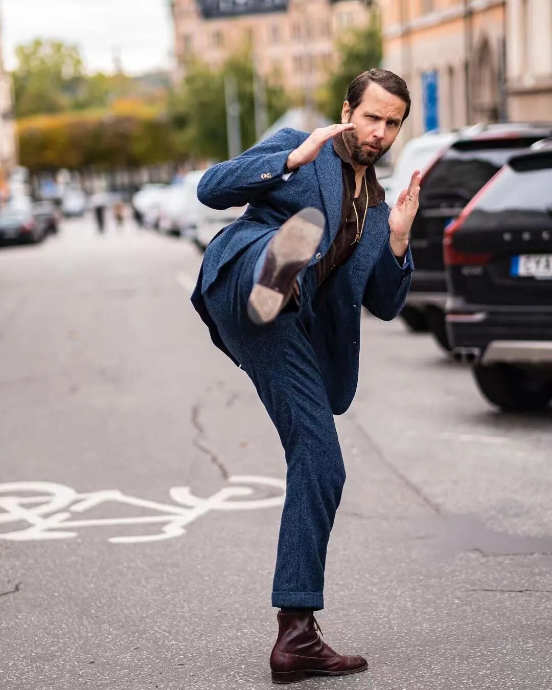 Traje de hombre de lujo con abrigo azul y pantalón para boda, chaqueta de otoño e invierno con estampado de espiga, vestido de fiesta de caballero de 2 piezas (blazer + pantalón) 
