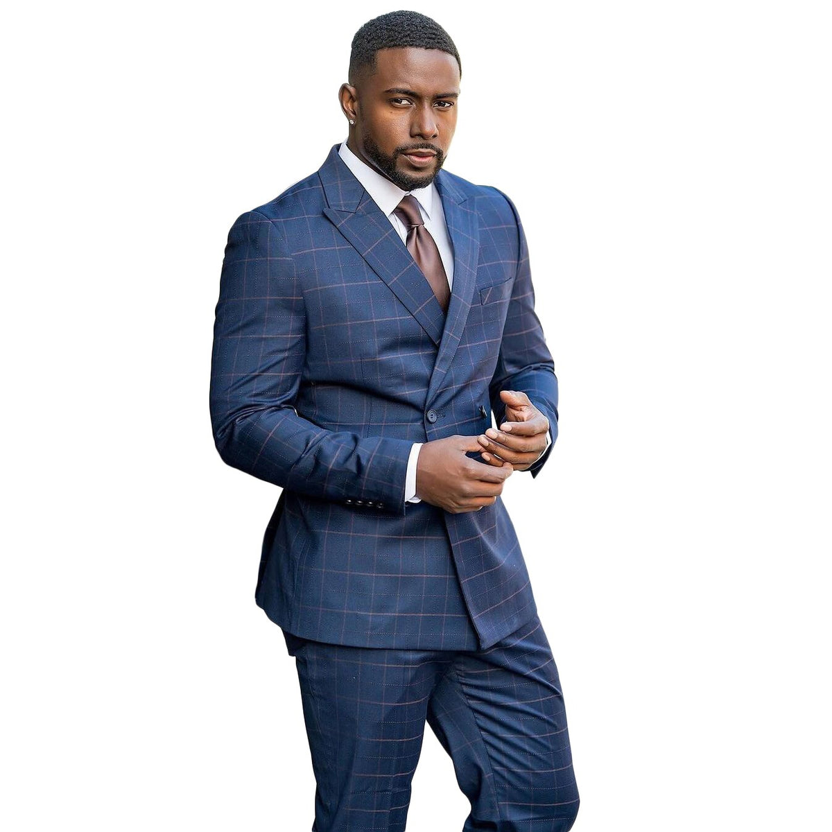 Costume homme bleu à carreaux avec veste croisée deux pièces pantalon sur mesure pour fête de mariage, occasion formelle 