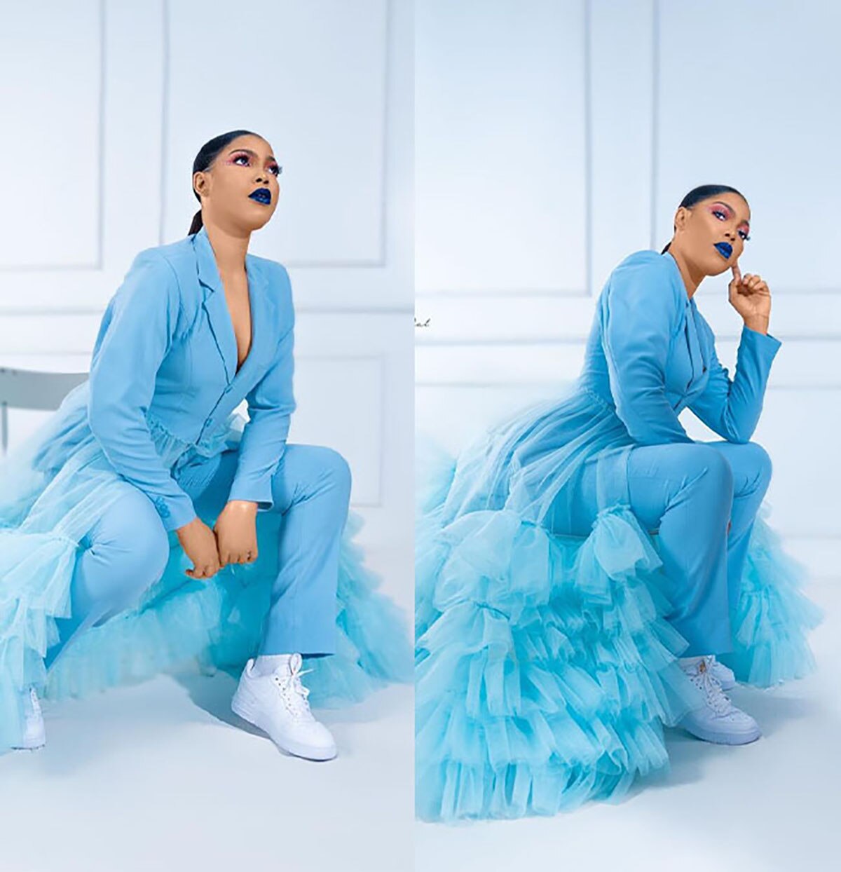 Trajes de madre de la novia azules con volantes escalonados para mujer, traje formal de noche para fiesta, trabajo, blazer de talla grande, 2 piezas 