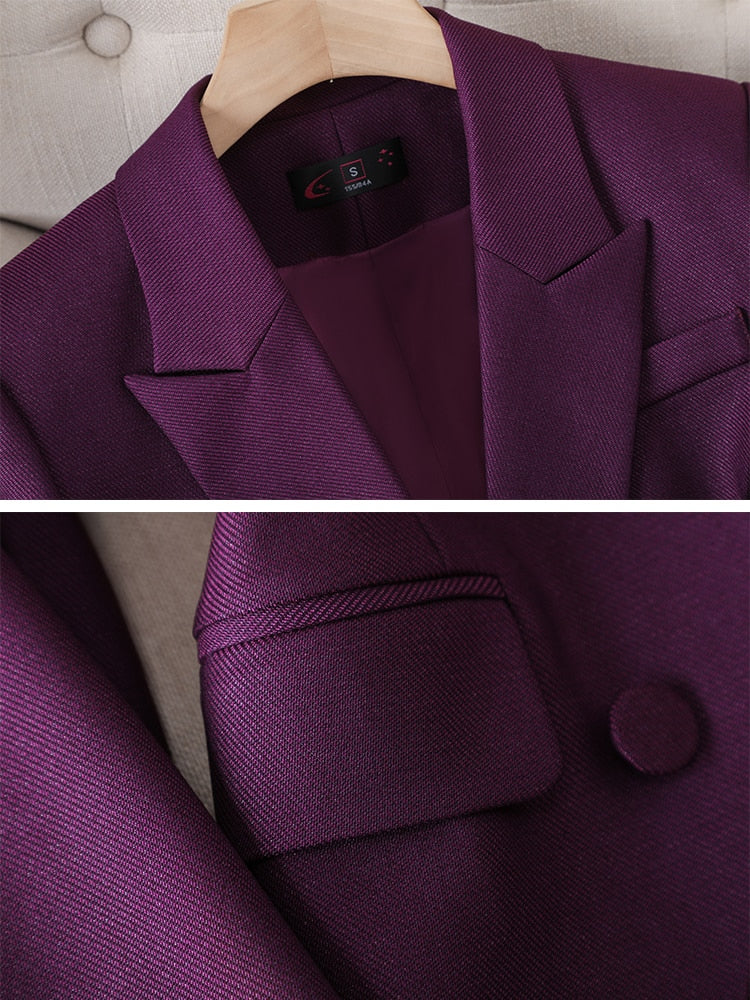 Blue Purple Black Women Blazer and Pant Suit Office Ladies Business Work Wear 2 Piece Set Long Sleeve Jacket And Trouser