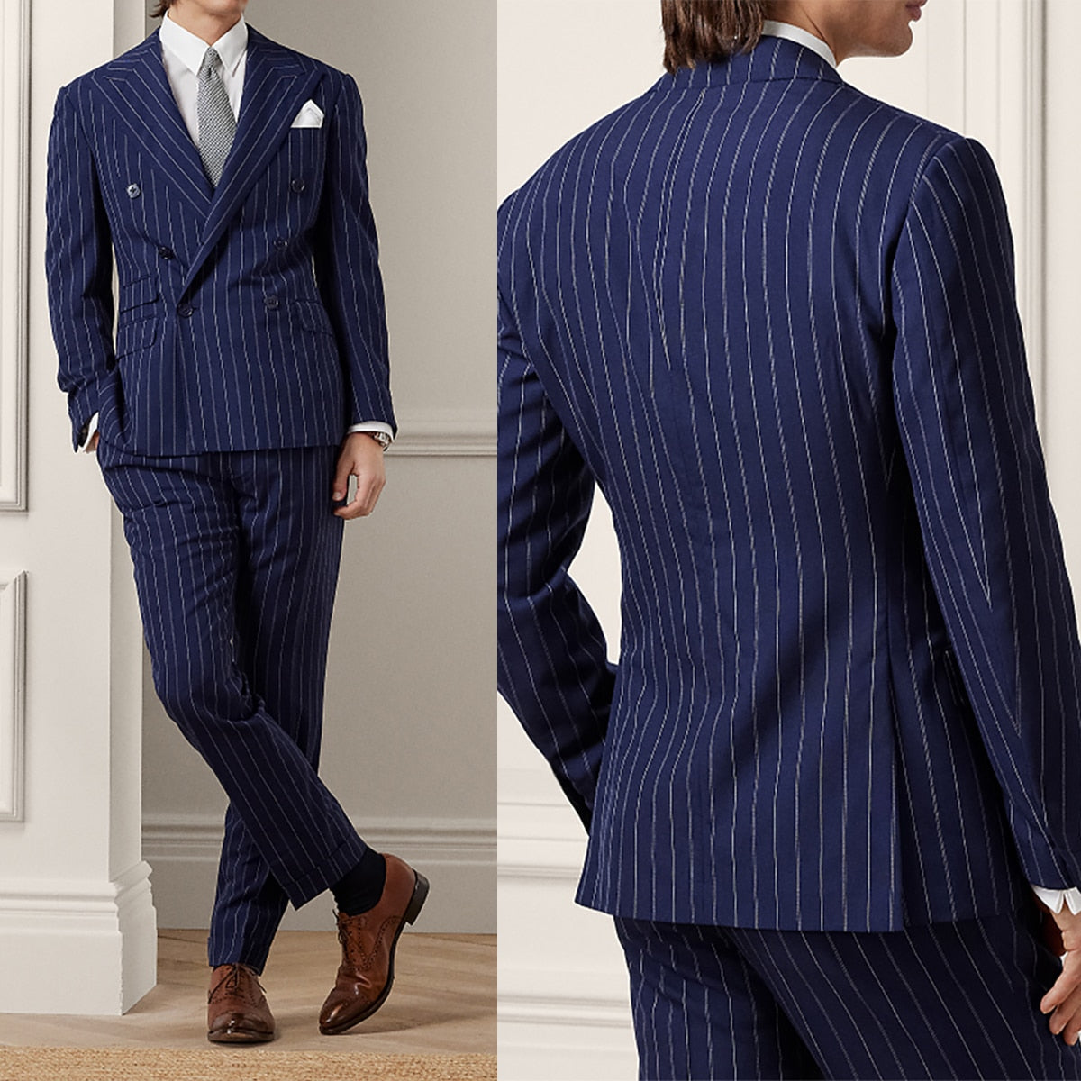 Blue Stripe Business Men Suits New Fit Simple Wedding Tailor-Made Groom 2-Pieces Coat Pants Formal Occasions Party Customized