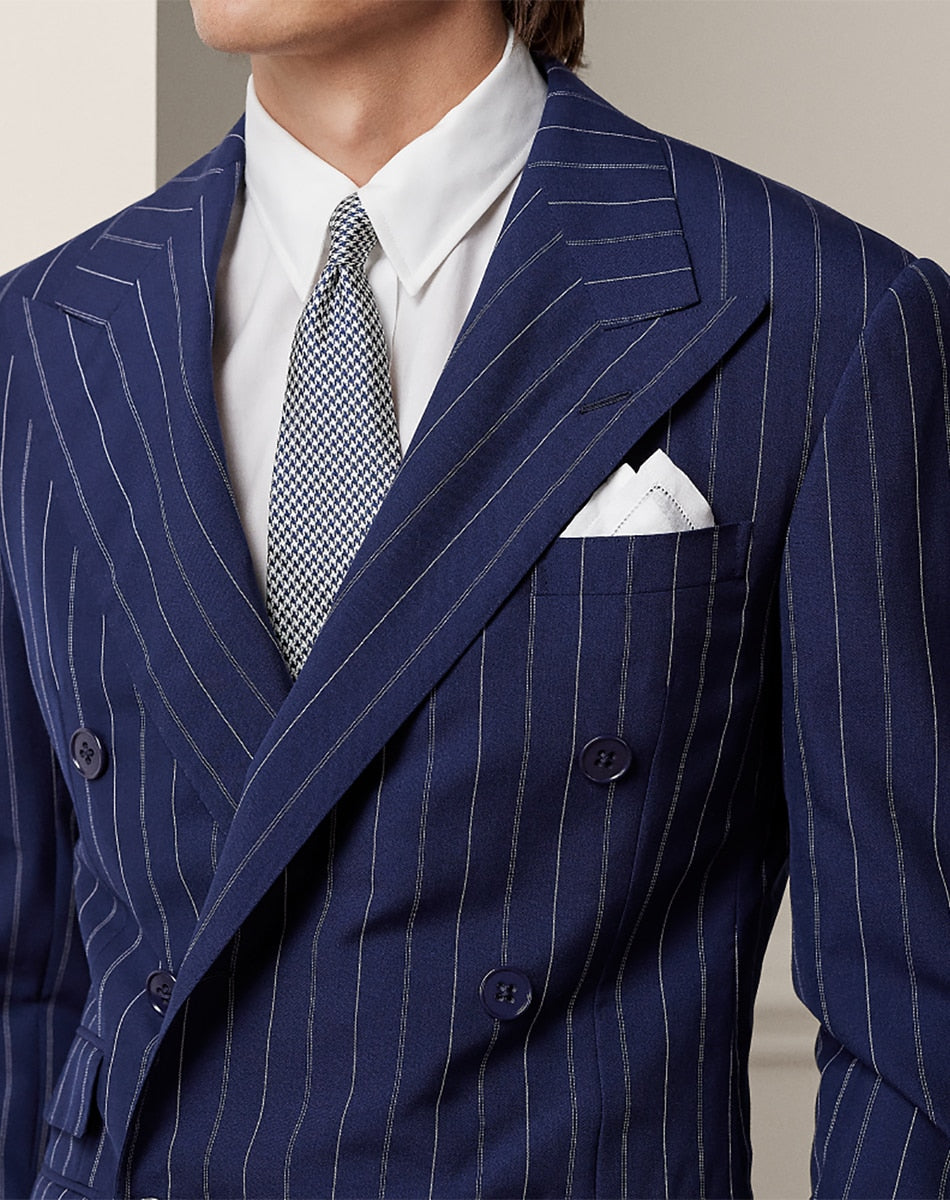 Costume d'affaires à rayures bleues pour homme, coupe ajustée, simple, sur mesure, pour mariage, marié, 2 pièces, manteau et pantalon, pour occasions formelles, fête, personnalisé 