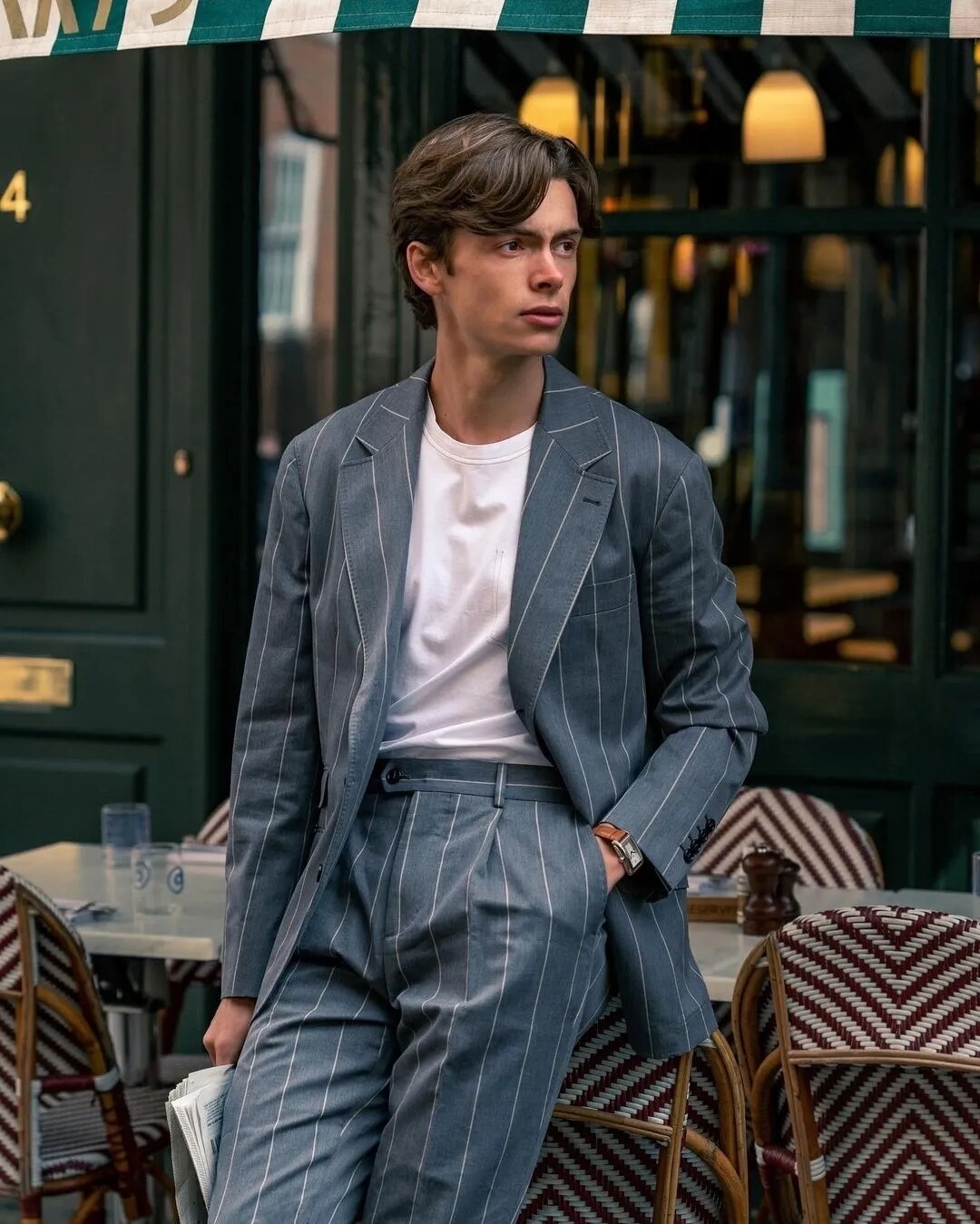 Costume de mariage bleu à rayures, smoking croisé pour homme, coupe slim, 2 pièces, sur mesure, style gentleman moderne, formel, décontracté 