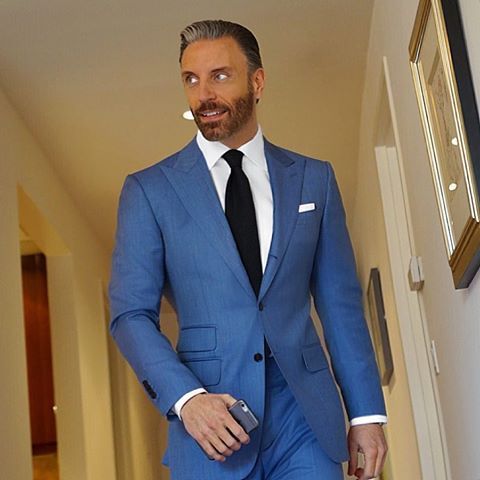 Blue Two Buttons Men Custom Wedding Suits Business Male Trailblazers Loose Lapel Groom Tuxedo 2 Pieces(Jacket+Pant+Tie)