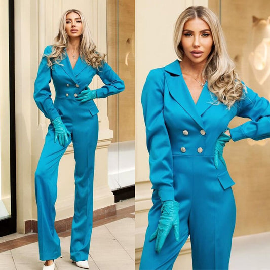 Blue Women Blazer Jumpsuits Party Work Wear For Ladies Loose Fit Business Tuxedos Guest Wedding Prom Evening