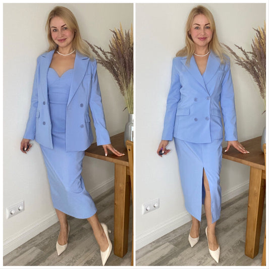 Blue Women Holiday Dress Tuxedos Double Breasted Mother of the Bride Pants Suits Prom Evening Guest Wedding Blazer 3 Pieces