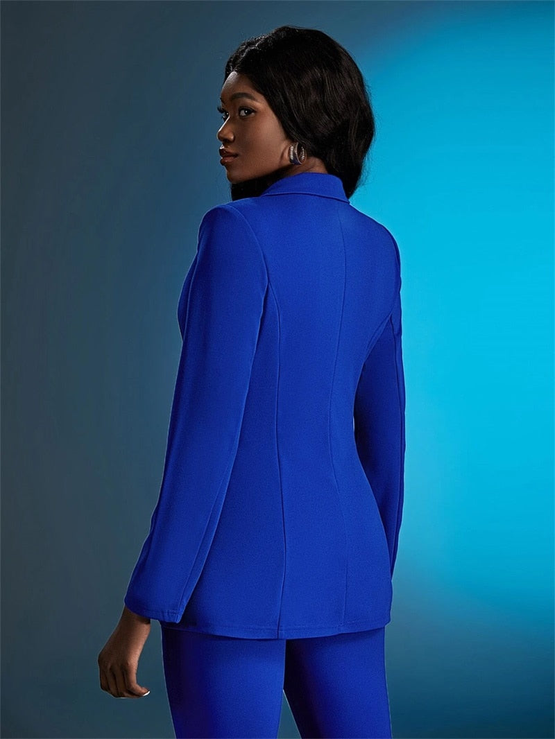 Ensemble costume bleu pour femme, blazer + pantalon évasé, 2 pièces, robe de bal, bureau formel, veste, manteau, taille personnalisée, smoking de mariage 