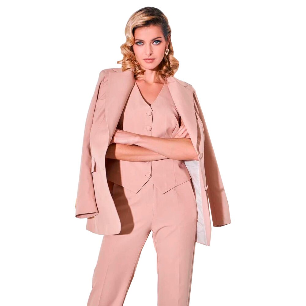 Costume pantalon rose blush pour femme, 3 pièces, coupe slim, tenue de soirée, de bal, de célébrité, pour mère de la mariée 