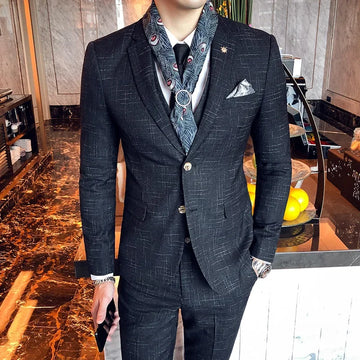 Boutique (Blazer + Vest + Trousers) Italian Style Elegant and Fashionable Business Men's Gentleman Striped Formal Suit 3-piece