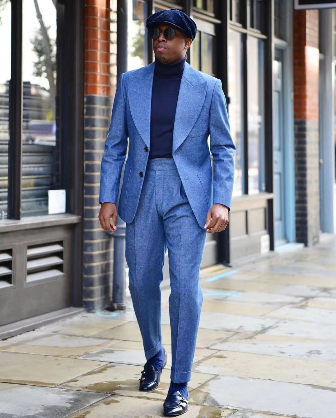 Trajes de boda de lino azul de 2 piezas para hombre, esmoquin formal ajustado personalizado para caballero, trajes casuales de negocios. 