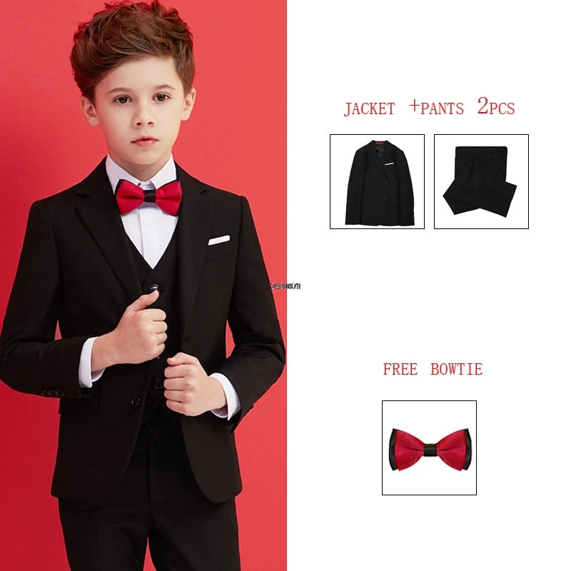 Boys Black Formal Suit with White Shirt and Black Tie Three Piece Set