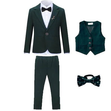 Boys 5 Piece Green Suit with Blazer Shirt Vest Pants and Bowtie