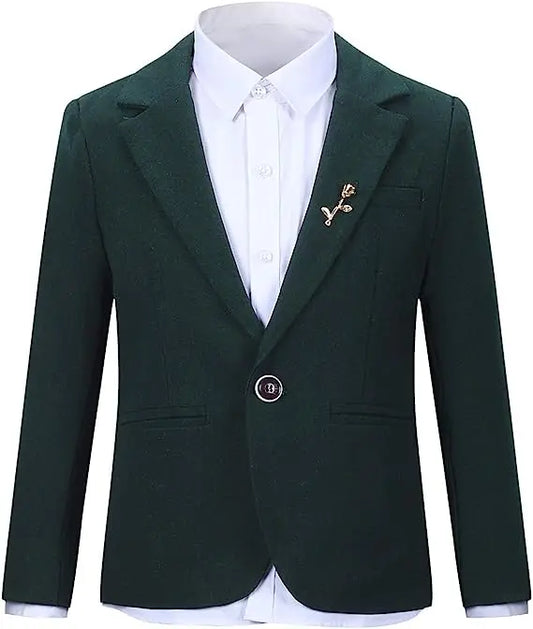 Boys 5 Piece Green Suit with Blazer Shirt Vest Pants and Bowtie