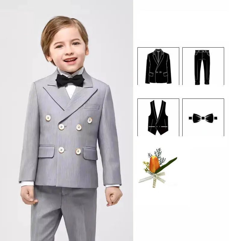 Costume gris croisé pour garçon avec nœud papillon 