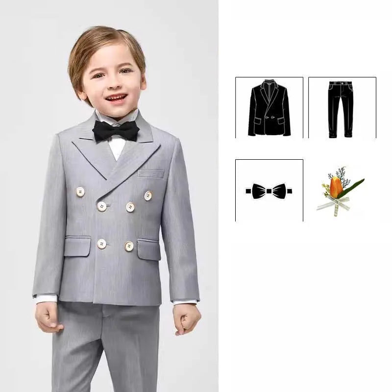 Costume gris croisé pour garçon avec nœud papillon 