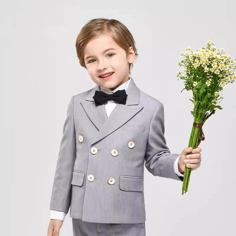 Costume gris croisé pour garçon avec nœud papillon 