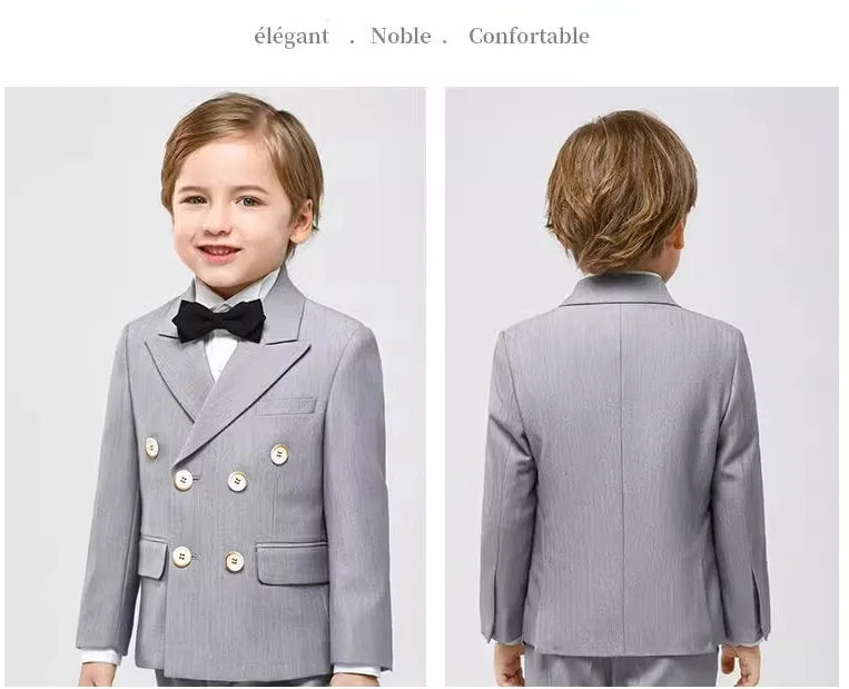 Costume gris croisé pour garçon avec nœud papillon 