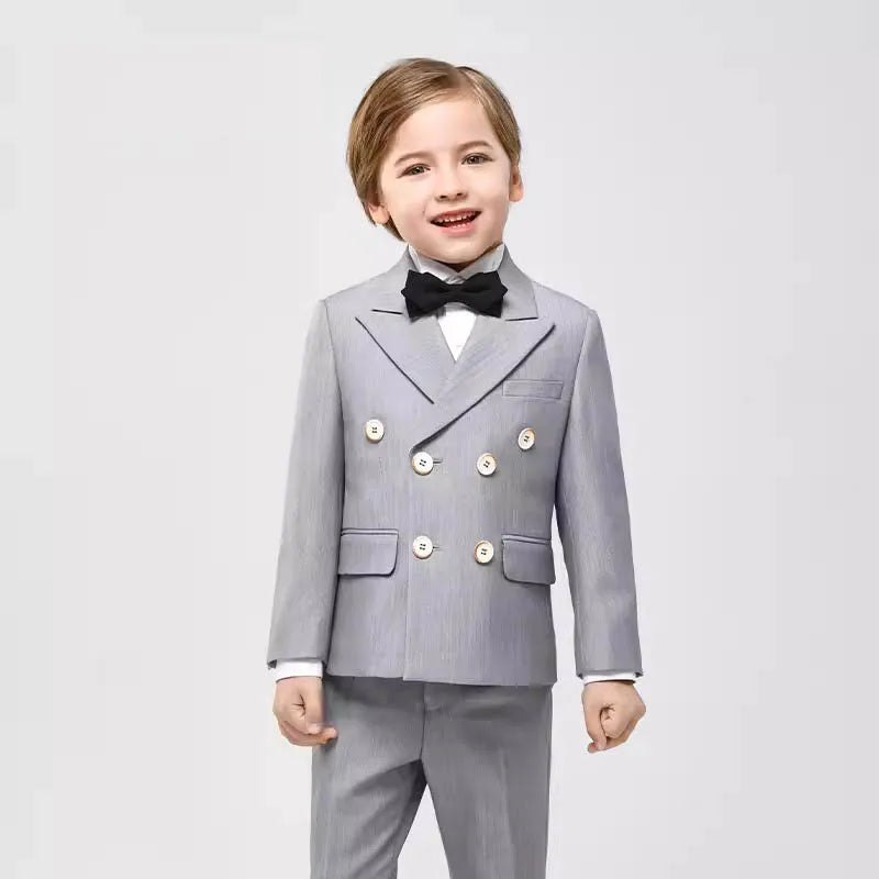 Costume gris croisé pour garçon avec nœud papillon 
