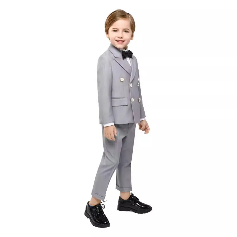 Costume gris croisé pour garçon avec nœud papillon 