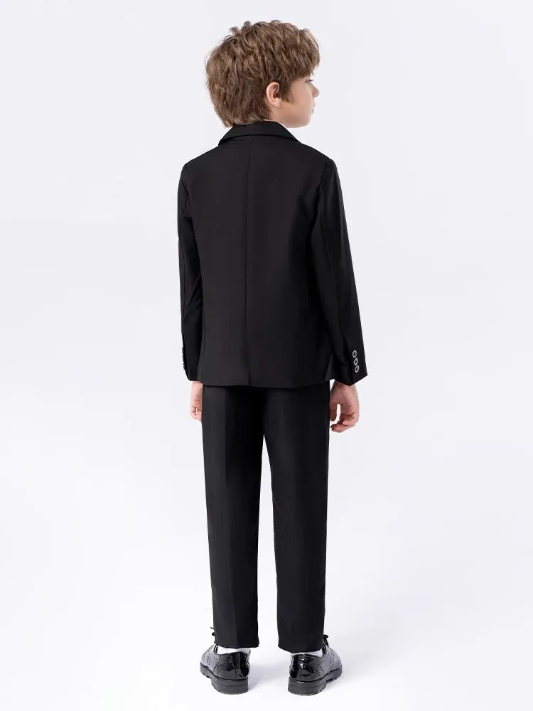 Boys Navy Blue Three Piece Suit with Red Bow Tie