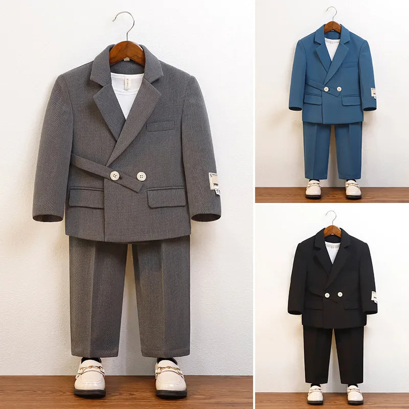 Ensemble deux pièces blazer et pantalon pour tout-petit garçon avec boutons croisés 