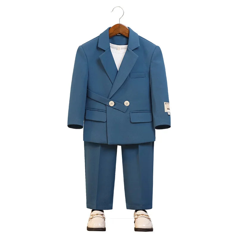 Toddler Boys Two Piece Blazer and Pants Set with Double Breasted Buttons