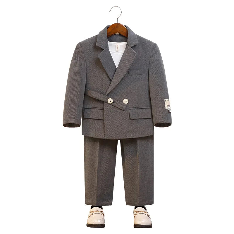 Toddler Boys Two Piece Blazer and Pants Set with Double Breasted Buttons
