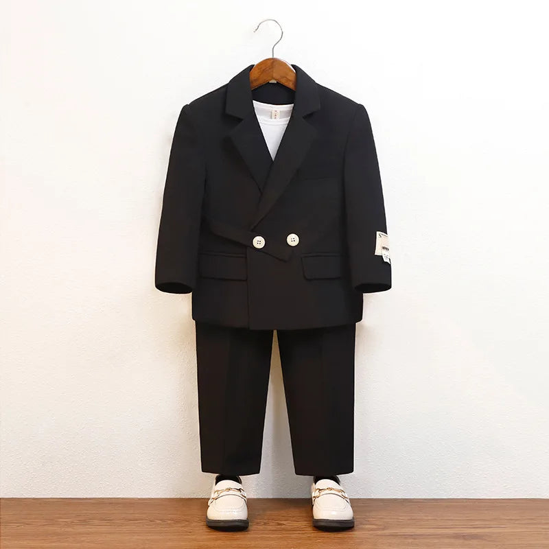 Toddler Boys Two Piece Blazer and Pants Set with Double Breasted Buttons