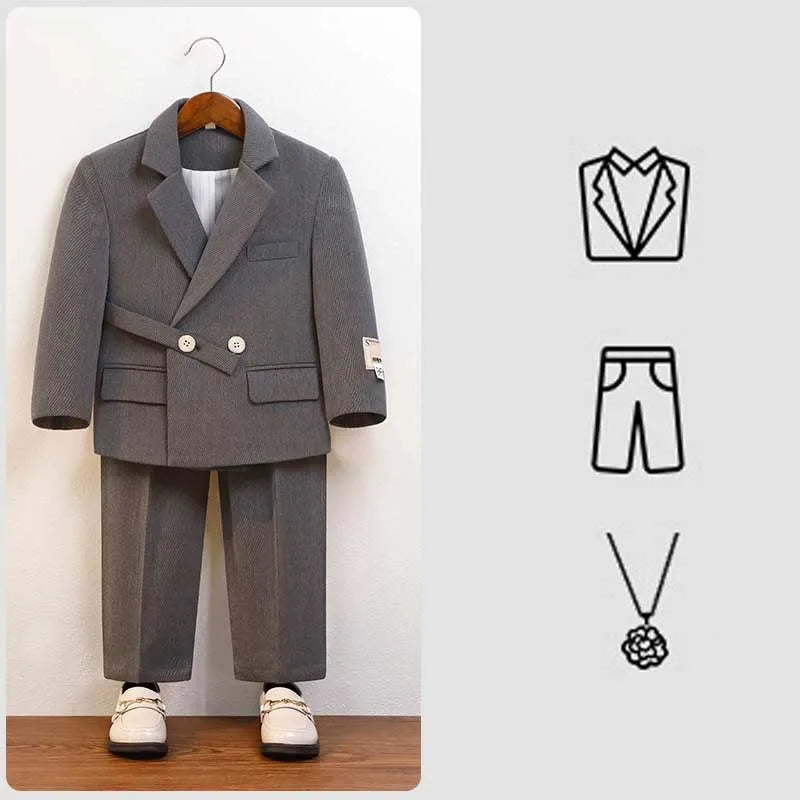 Toddler Boys Two Piece Blazer and Pants Set with Double Breasted Buttons
