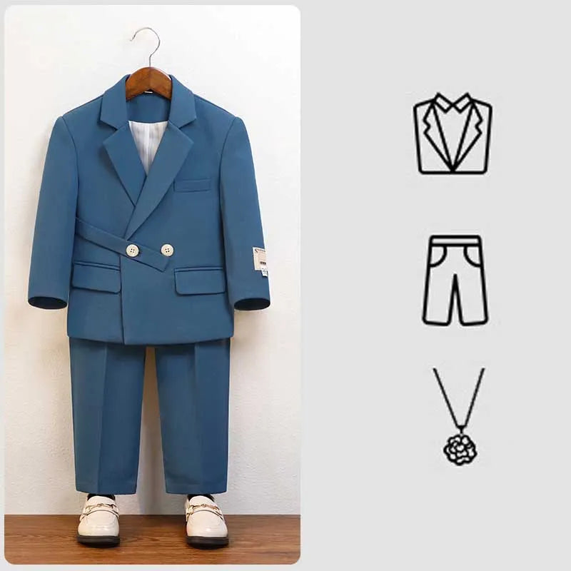 Toddler Boys Two Piece Blazer and Pants Set with Double Breasted Buttons