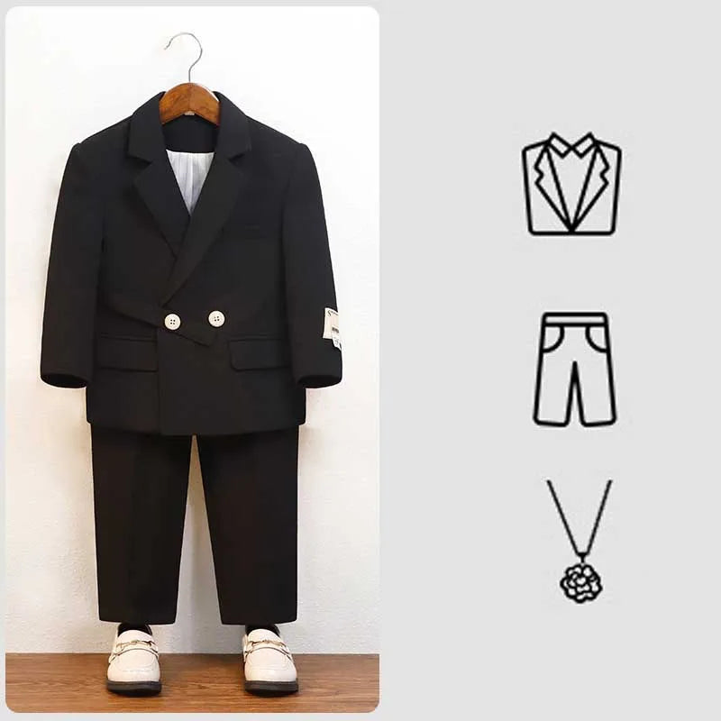 Toddler Boys Two Piece Blazer and Pants Set with Double Breasted Buttons