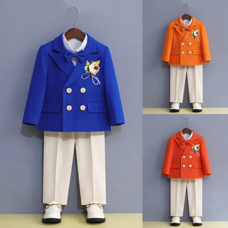 Boys Formal Suit Set Double Breasted Jacket Bow Tie and Dress Pants