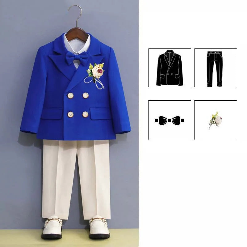 Boys Formal Suit Set Double Breasted Jacket Bow Tie and Dress Pants