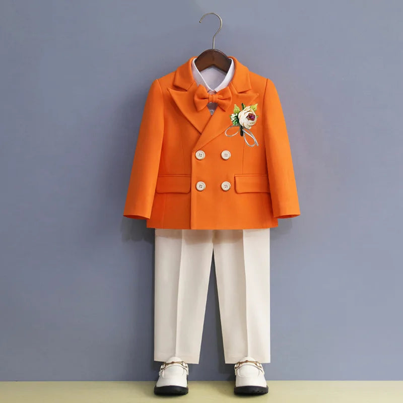 Boys Formal Suit Set Double Breasted Jacket Bow Tie and Dress Pants