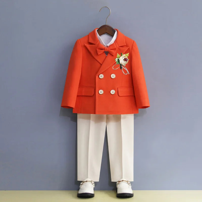 Boys Formal Suit Set Double Breasted Jacket Bow Tie and Dress Pants