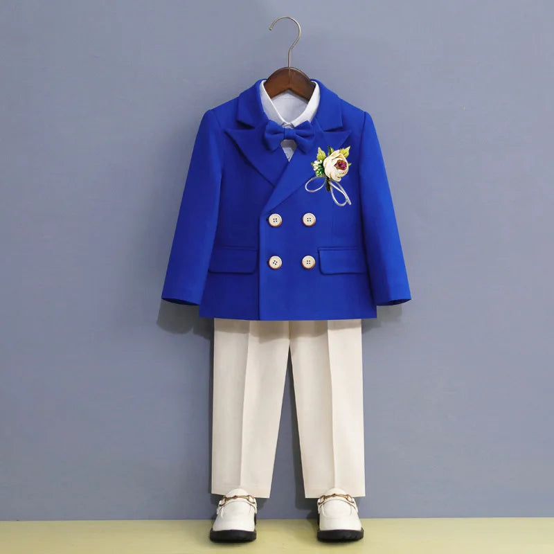 Boys Formal Suit Set Double Breasted Jacket Bow Tie and Dress Pants