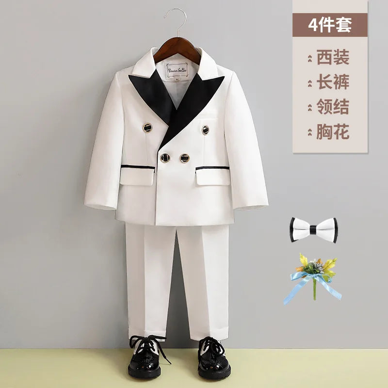 Boys Formal Suit Set Double Breasted Jacket Bow Tie and Dress Pants