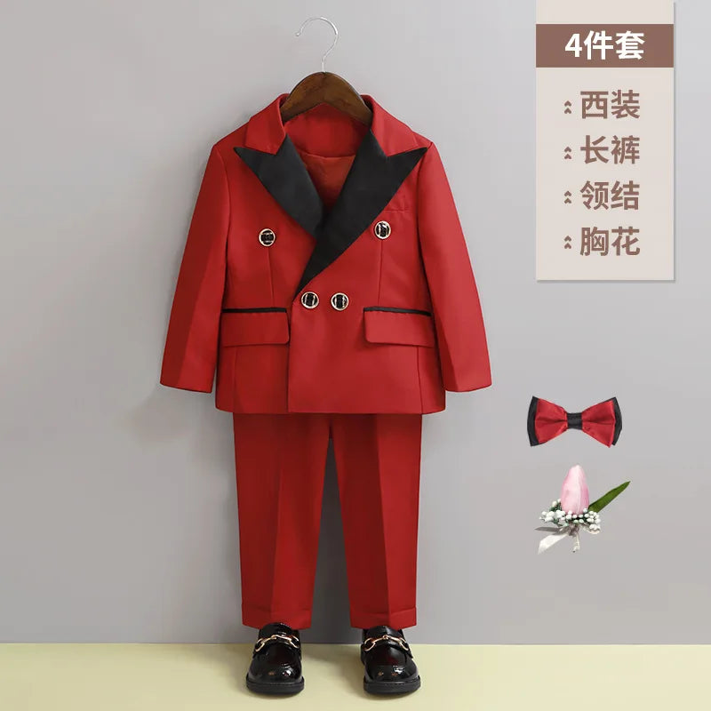 Boys Formal Suit Set Double Breasted Jacket Bow Tie and Dress Pants