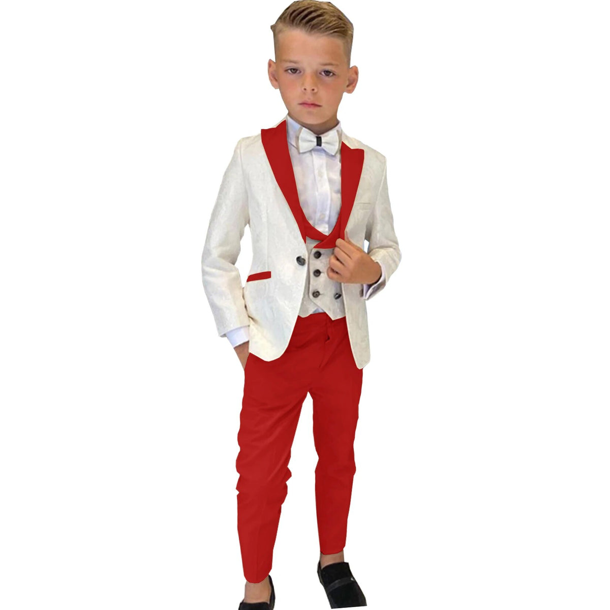 Traje de 3 piezas para niño, esmoquin de boda, chaqueta de fiesta, pantalón, chaleco, blazer para niño, conjunto de solapa puntiaguda, trajes formales personalizados para niño 