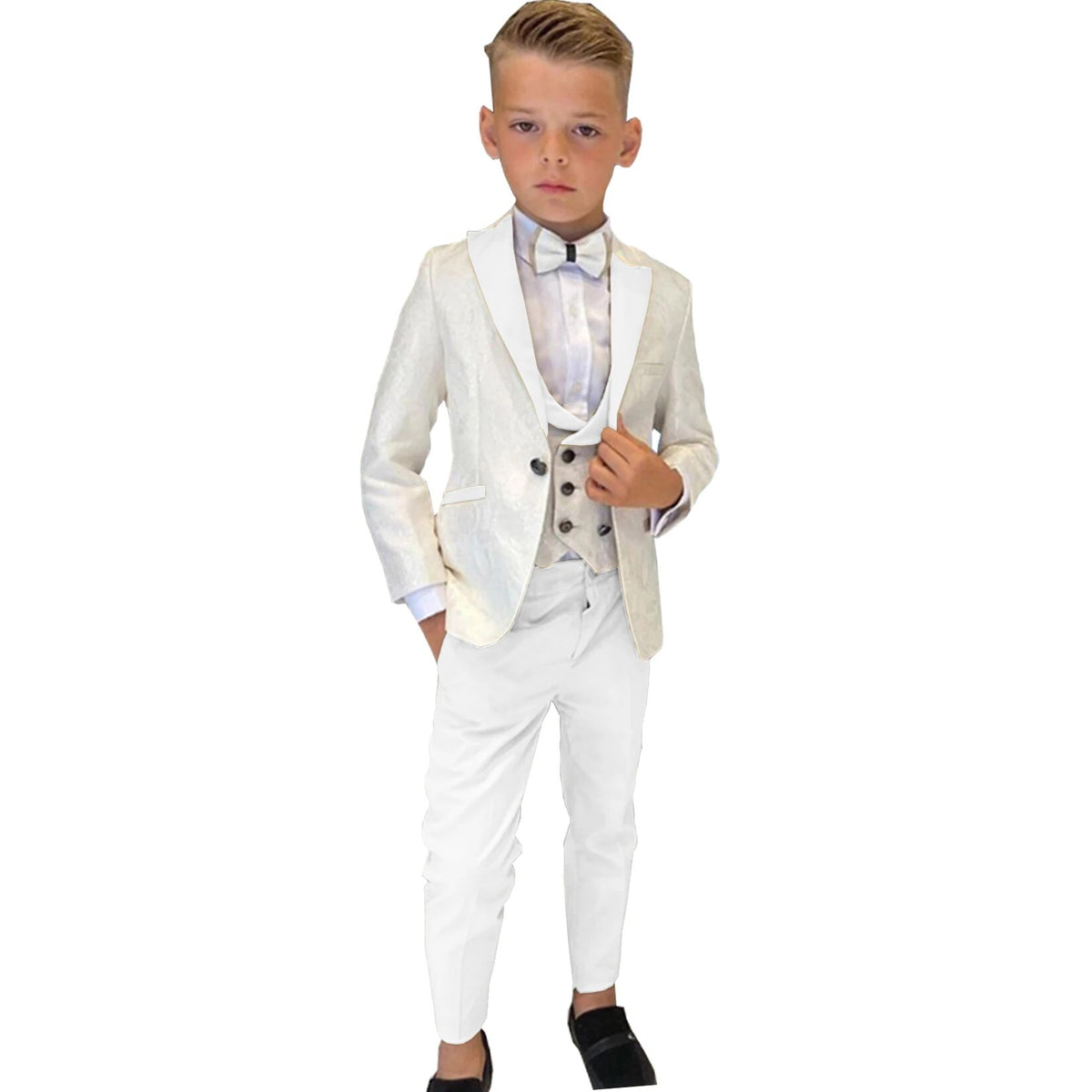 Traje de 3 piezas para niño, esmoquin de boda, chaqueta de fiesta, pantalón, chaleco, blazer para niño, conjunto de solapa puntiaguda, trajes formales personalizados para niño 