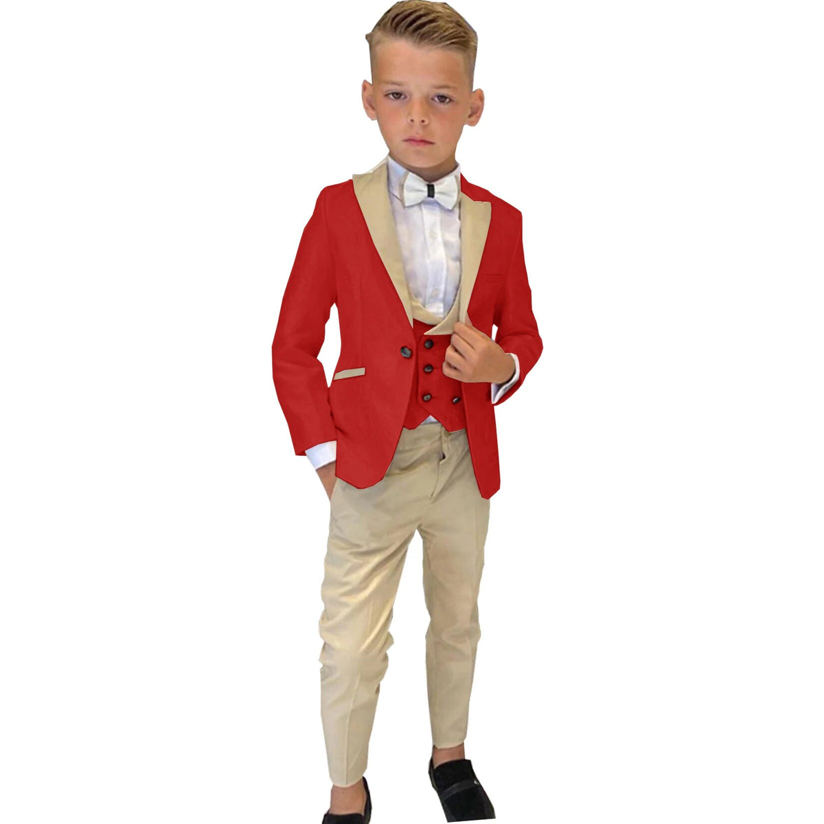 Traje de 3 piezas para niño, esmoquin de boda, chaqueta de fiesta, pantalón, chaleco, blazer para niño, conjunto de solapa puntiaguda, trajes formales personalizados para niño 