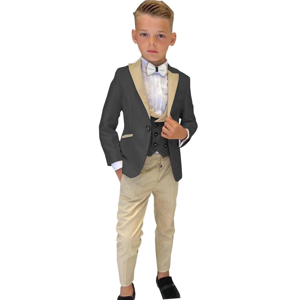 Traje de 3 piezas para niño, esmoquin de boda, chaqueta de fiesta, pantalón, chaleco, blazer para niño, conjunto de solapa puntiaguda, trajes formales personalizados para niño 