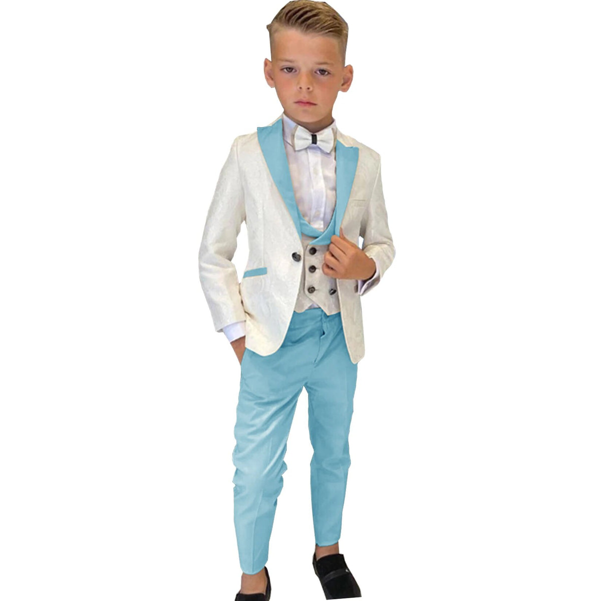Traje de 3 piezas para niño, esmoquin de boda, chaqueta de fiesta, pantalón, chaleco, blazer para niño, conjunto de solapa puntiaguda, trajes formales personalizados para niño 